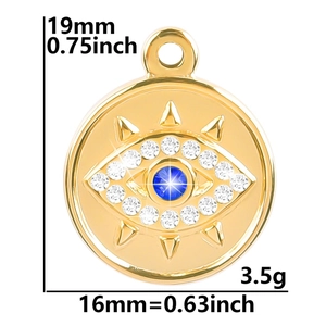 Dimensions détaillées du pendentif œil maléfique plaqué or 18 carats avec zircons