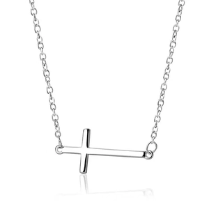 Minimalist silver cross pendant necklace with horizontal design on a thin chain