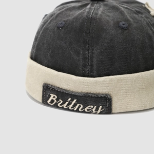 Retro washed canvas brimless beanie for toddlers with vintage Britney embroidery
