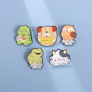 Cartoon animal enamel pins set with funny puns on high quality metal base