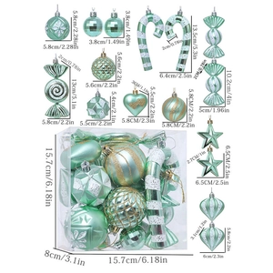 16-piece mint green plastic Christmas ornaments set with mixed shapes and size specs