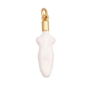 Unique copper pendant with white enamel finish and gold-plated bail for necklace making