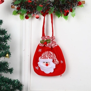 Red Christmas gift bag with 3D Santa Claus figure and soft plush texture on festive background