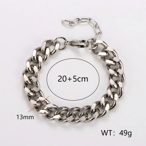 Polished stainless steel heavy Cuban link bracelet for men, 13mm width with 20+5cm length