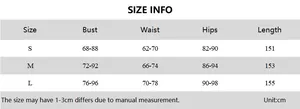Size chart table with bust, waist, hips, and length measurements for the halter dress