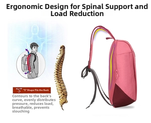 Ergonomic pink outdoor backpack with S-shaped padded back support and spinal protection
