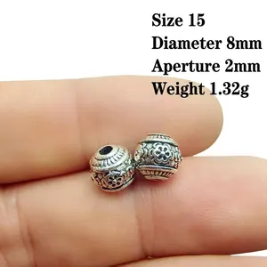 Detailed view of No.15 8mm vintage silver beads with dimensions 8x2mm and weight 1.32g