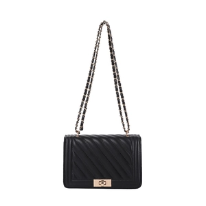 Classic black chevron quilted shoulder bag with golden chain strap and twist lock