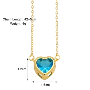 Detail view of blue heart pendant necklace with 42+5cm chain length and size specs