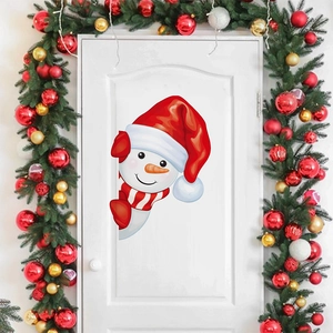 Peeking Snowman Christmas Wall Stickers Removable PVC Festive Door Decals Home Holiday Decoration Self Adhesive