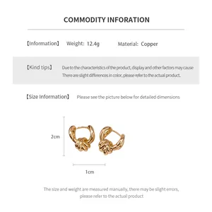 Size chart showing height 2cm and width 1cm for gold twisted knot copper earrings