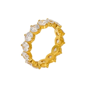 Minimalist 18k gold plated eternity ring with round cubic zirconia in a 45-degree view