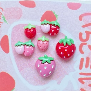 Mini Red Pink Strawberry Resin Charms DIY Cream Phone Case Materials Sweet Fruit Flatback Cabochons For Jewelry Making Hair Clip Accessories