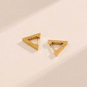 Minimalist golden titanium steel triangle hoop earrings for men in geometric design