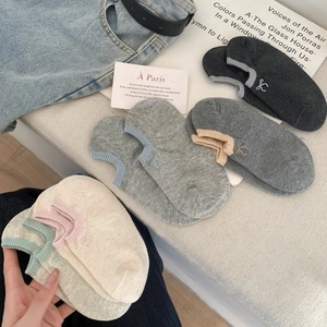 Women's low cut cotton invisible boat socks with bow embroidery in Morandi colors