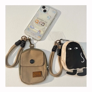 British style canvas coin purse and phone case with contrast braided hanging rope accessories