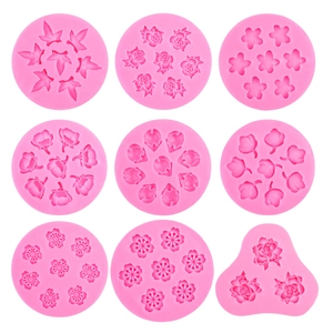 Lot de 9 moules en silicone rose avec motifs floraux et feuilles pour pâtisserie et DIY