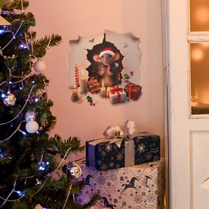 3D Christmas wall sticker featuring festive mice with gift boxes and holiday decor