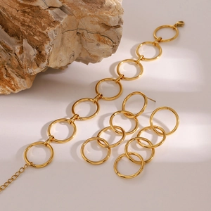 18k gold plated stainless steel interlocking circle bracelet and earring jewelry set