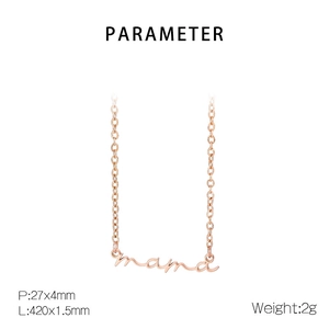 Detailed view of rose gold Mama necklace pendant with specific size and weight parameters