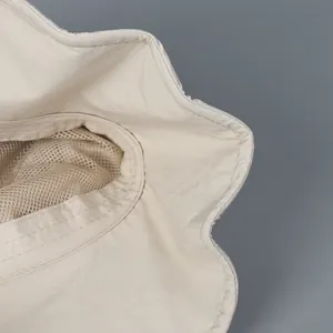 Detail of shapeable sun hat brim with memory wire and breathable mesh lining