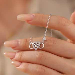 925 Sterling silver infinity heart necklace with sparkling zircon pavé for women