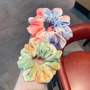 Velvet Tie Dye Scrunchies Large Gradient Elastic Hair Ties Soft Oversized Hair Bands For Women