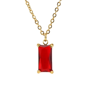Elegant 18K gold plated stainless steel necklace with red rectangular zircon pendant