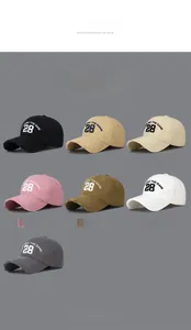 Detailed embroidery of number 28 and distressed brim on stylish cotton baseball caps