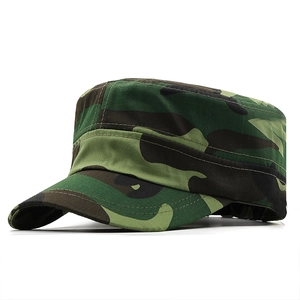 Detailed macro view of the camouflage pattern on a durable cotton military flat top cap