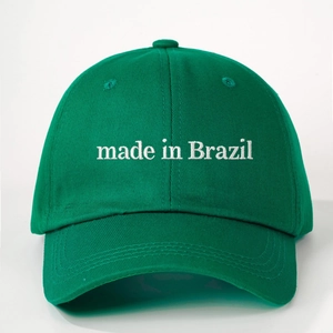 Dark green cotton baseball cap with white Made in Brazil embroidery in center