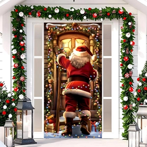 Christmas Santa Claus door banner with festive ornaments for holiday home decoration