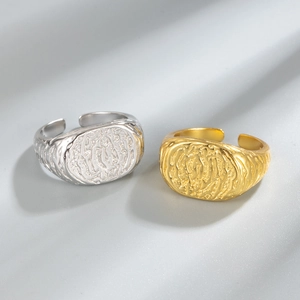Minimalist S925 sterling silver open ring with unique lava texture in gold and silver