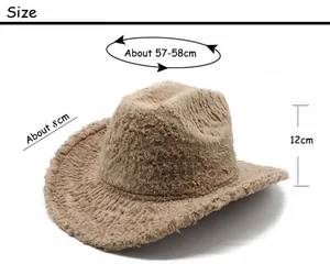 Detailed size guide for the felt cowboy hat with brim width and circumference dimensions