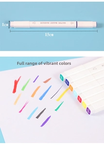 Dual-tip water-based markers detail showing 15cm length and vivid colorful ink strokes