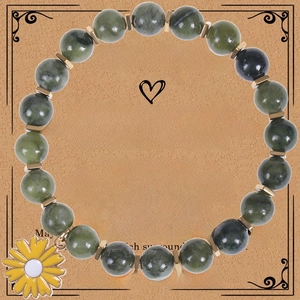 Pink zebra stone bracelet with sunflower charm on a Get Well Soon gift card