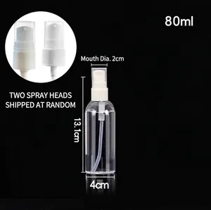 Detailed 80ml transparent PET spray bottle with 13.1cm height and 2cm caliber size