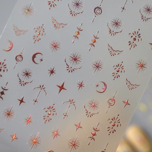 Holographic gold moon and star 3D nail art stickers with metallic finish effects