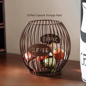 Nordic iron coffee capsule holder in dark brown finish with hollow COFFEE lettering