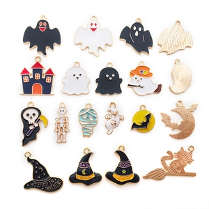 Assorted Halloween enamel charms including ghost, bat, and witch hat for DIY jewelry making
