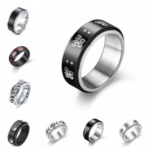Stainless Steel Spinner Ring For Men Women Anxiety Relief Rotatable Star Moon Butterfly Chain Geometric Fashion Jewelry Ring