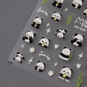 Cute panda and bamboo self-adhesive nail stickers with 3D embossed texture