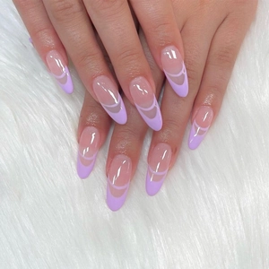 Press On Nails Almond Shape Lavender Purple Double French Simple Glossy Full Cover False Finger Nails For Women