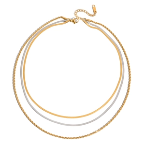 Minimalist layered stainless steel snake and twist chain necklace in gold and silver set