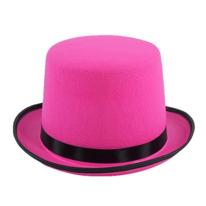 Vibrant hot pink top hat with black ribbon band for stage performance and parties