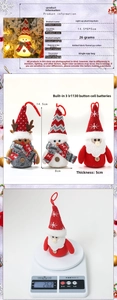 Detailed size and weight specs for LED Christmas gnome pendants with knit fabric