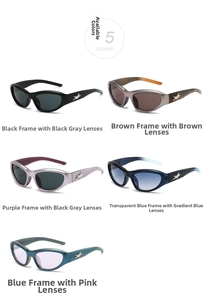 Detailed view of five color options for vintage oval sunglasses with metal star temple decor