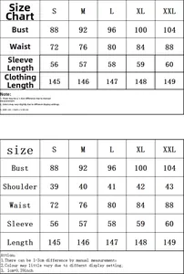 Detailed size chart for boho V-neck chiffon dress with bust and length measurements in cm