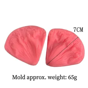 Detail showing 7cm pink silicone flower petal mold with realistic texture and 65g weight