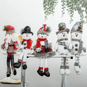 Christmas Snowman And Santa Claus Long Legged Plush Doll Nordic Knitted Fabric Desktop Ornament Holiday Decor